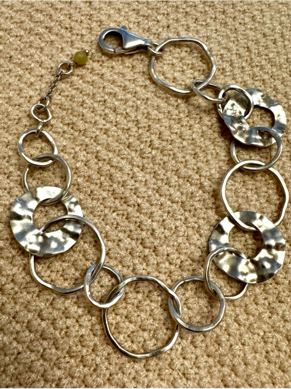 RETIRED Silpada 925 Sterling Silver Paper Chain Hammered Bracelet w. Jade Accent